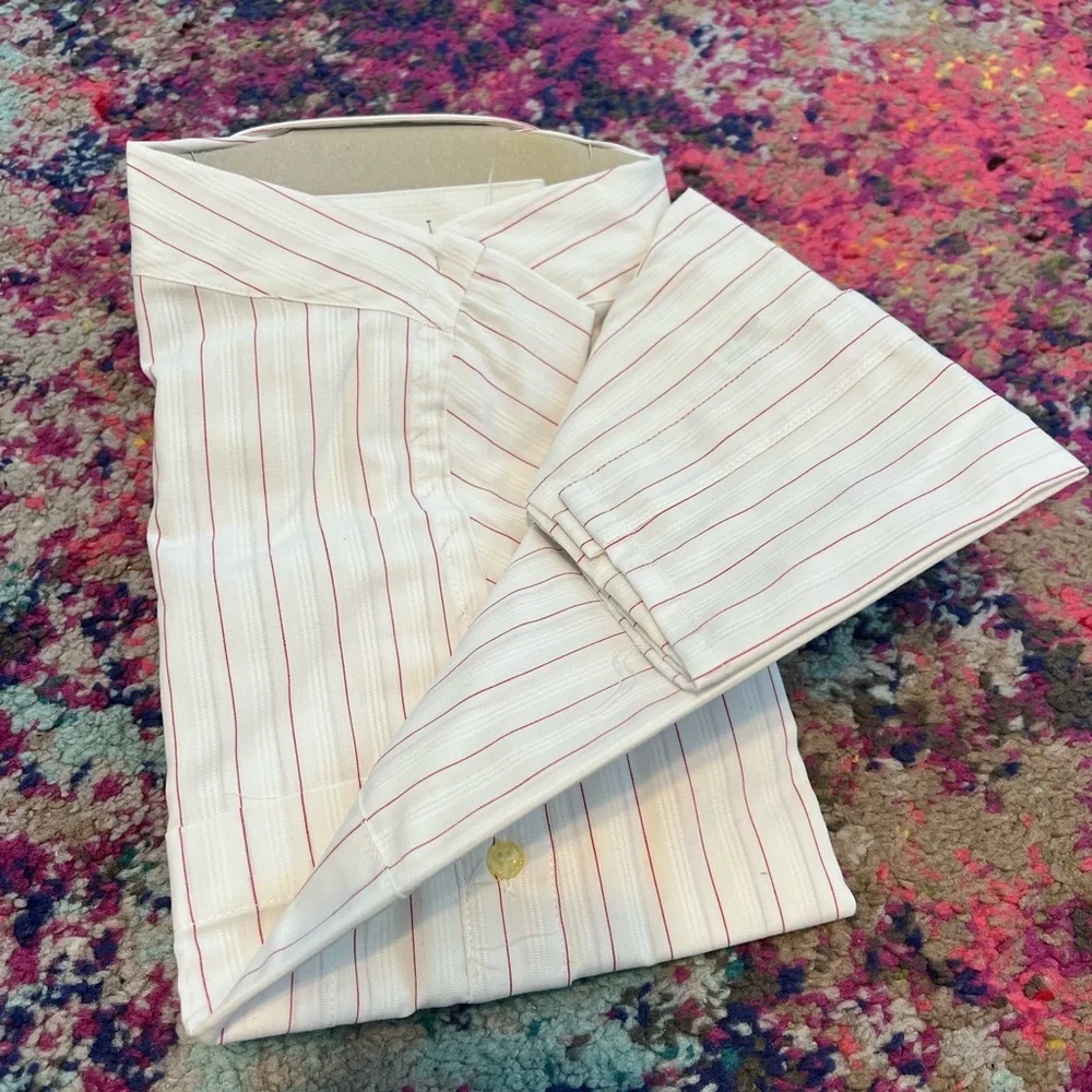 Christian Dior Juene Homme Men's White Dress Shirt with Pink Pinstripes 16 NWT - Picture 2 of 6